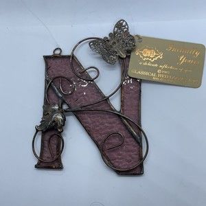 Stained Glass Window Hanging Letter "N" Sun Catcher Initial Vintage 1987